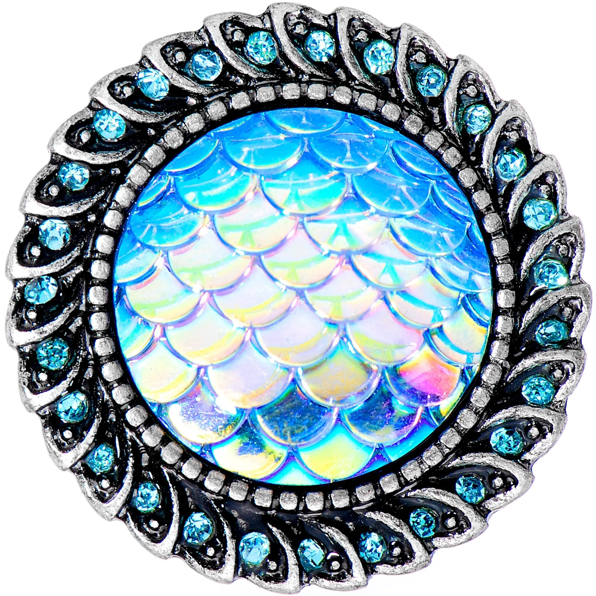 1/2 Aqua Gem Iridescent Blue Mermaid Scale Screw Fit Plug Set