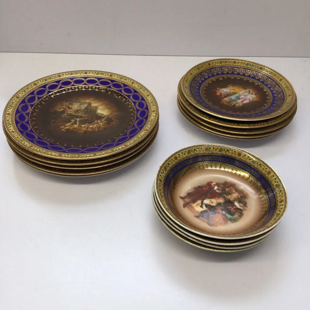 13pc. Czech Polychrome Plates & Bowls