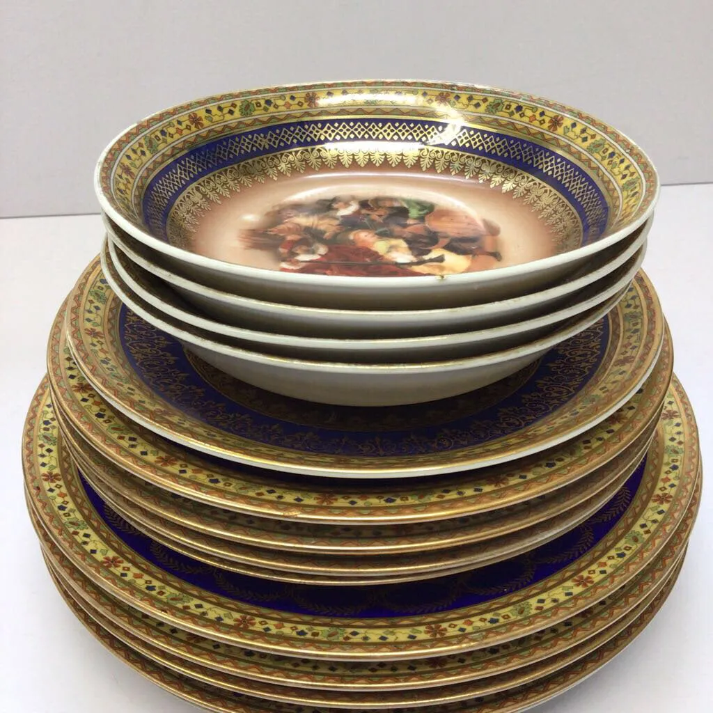 13pc. Czech Polychrome Plates & Bowls