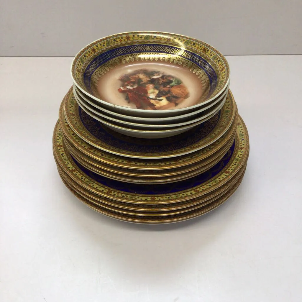 13pc. Czech Polychrome Plates & Bowls