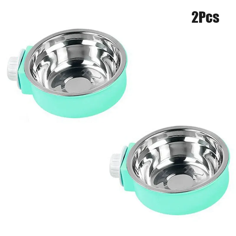 2Pcs Pet candy colored stainless steel dog bowl hanging cage pet cat food basin hanging stainless steel hanging bowl