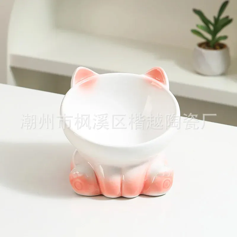 Cat Bowl Pet Accessories Ceramic Diagonal High Feet Cute Protection Cervical Spine Dog Bowl Drink Water Bowl Pet Supplies