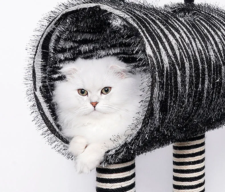 Cat Tree Tunnel Play Tree House-Zebra