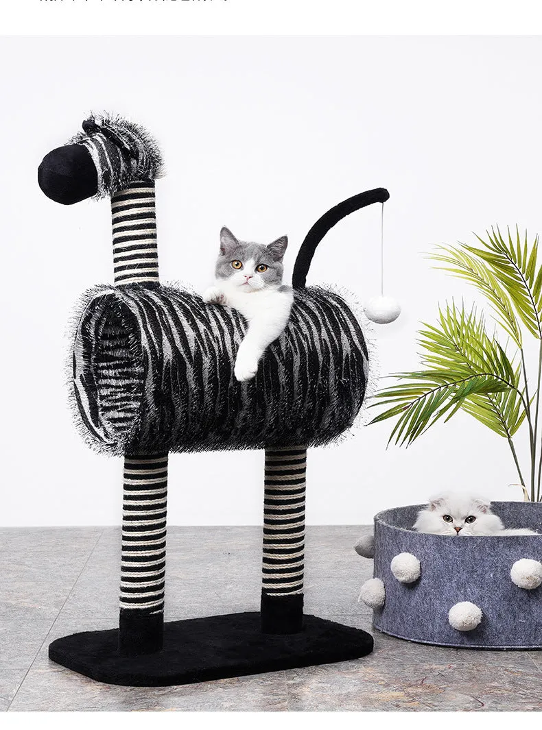 Cat Tree Tunnel Play Tree House-Zebra