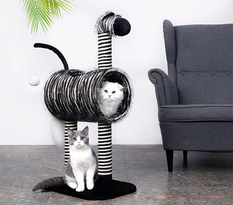 Cat Tree Tunnel Play Tree House-Zebra