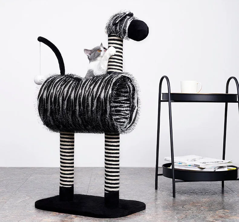 Cat Tree Tunnel Play Tree House-Zebra