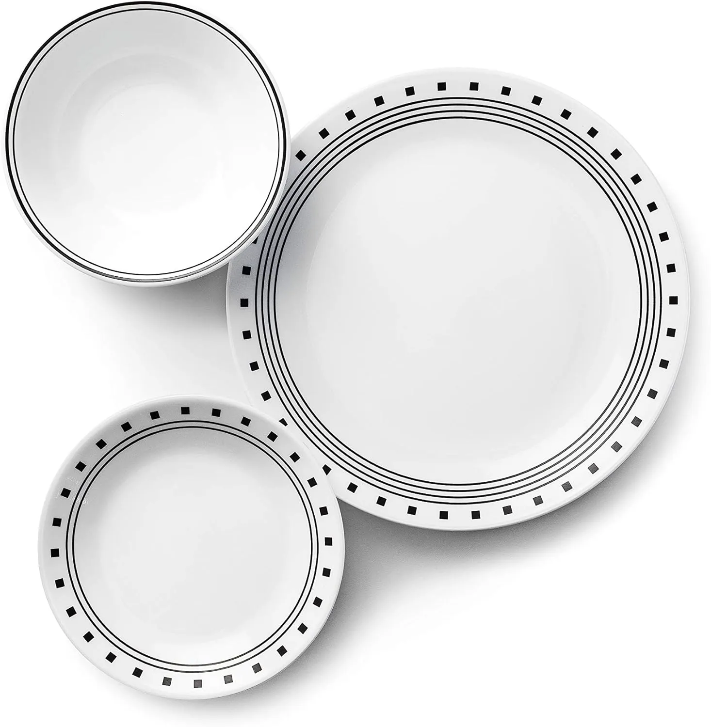 Corelle Vitrelle 18-Piece Service for 6 Dinnerware Set, Triple Layer Glass and Chip Resistant, Lightweight Round Plates and Bowls Set, City Block