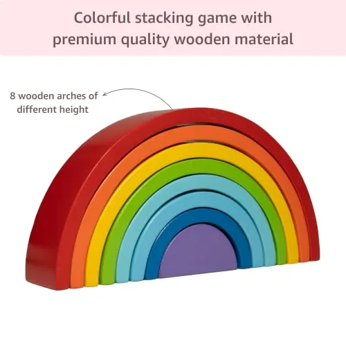 Cubelelo Wooden Rainbow Stacker | Stacking & Nesting Game | Creative Color Shape Matching Preschool Activity for Children Kids Boys Girls