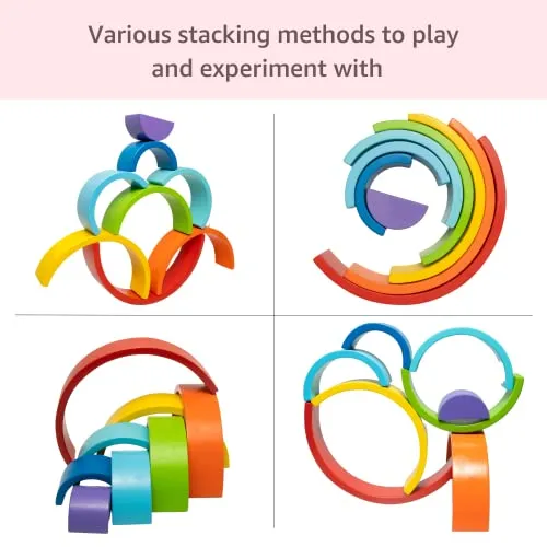 Cubelelo Wooden Rainbow Stacker | Stacking & Nesting Game | Creative Color Shape Matching Preschool Activity for Children Kids Boys Girls