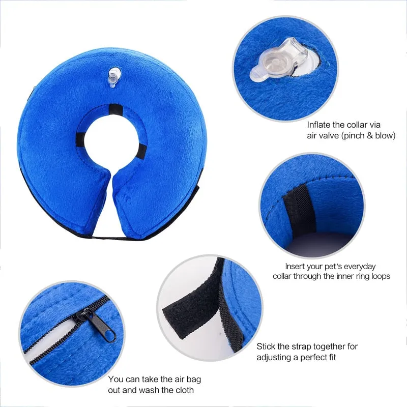 Dogs Post Surgery Collar Protective Inflatable Puppy Cats Pet Recovery Soft Blow Up Ring Elizabethan Collar Anti Bite Anti Scratch