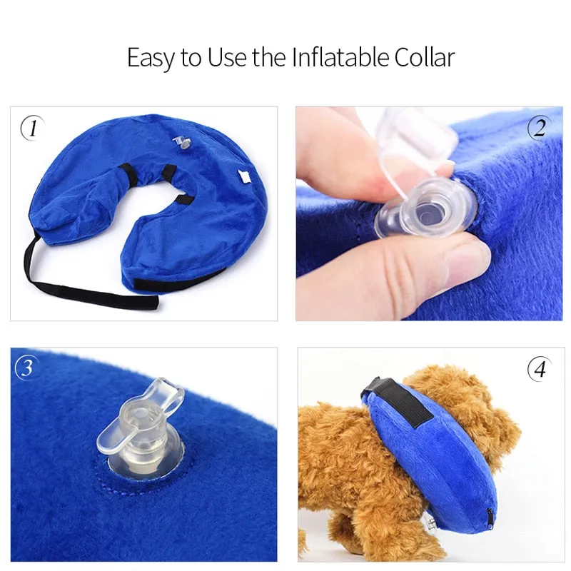 Dogs Post Surgery Collar Protective Inflatable Puppy Cats Pet Recovery Soft Blow Up Ring Elizabethan Collar Anti Bite Anti Scratch