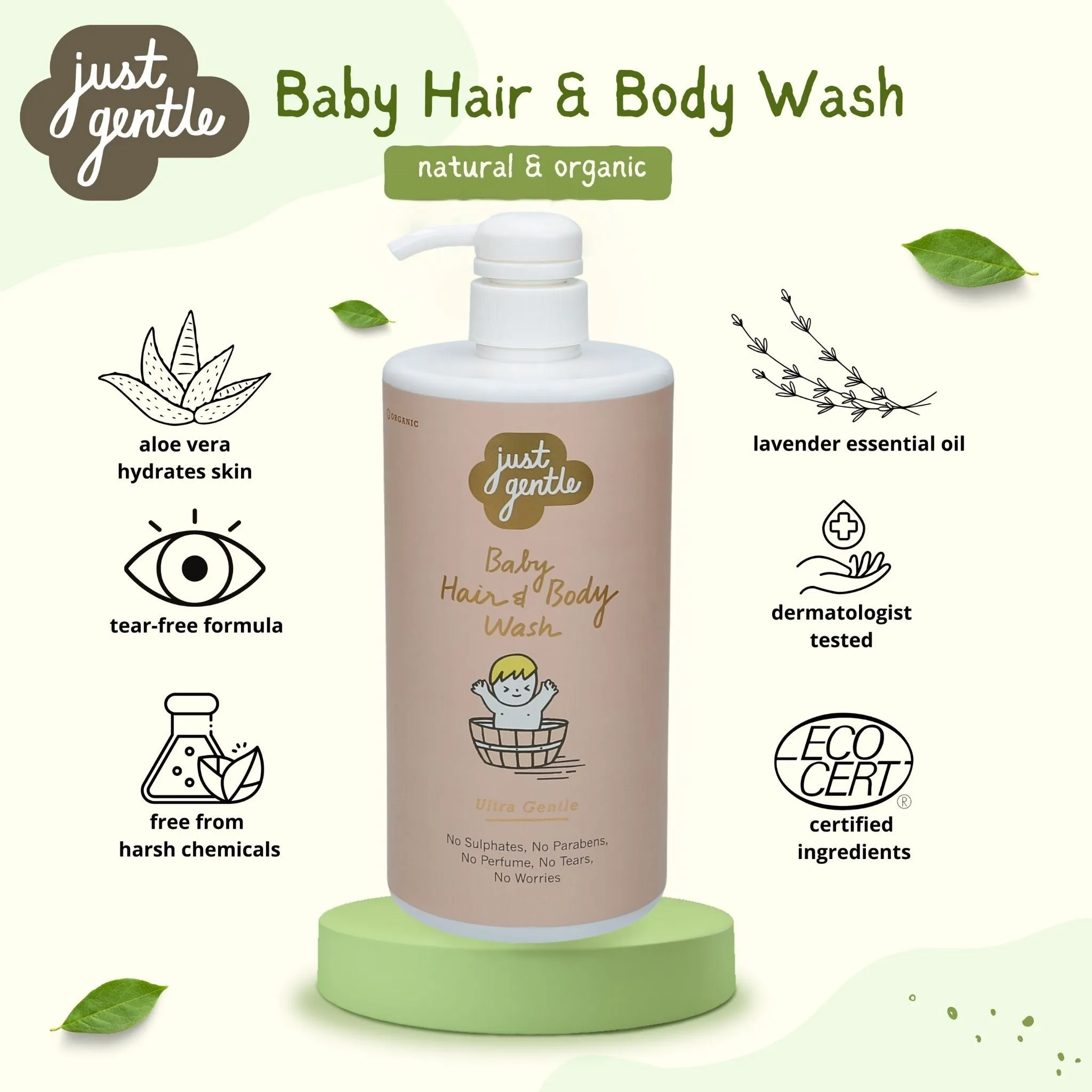 Just Gentle Baby Hair & Body Wash - Ultra Gentle, 99% Natural Ingredients 900ml