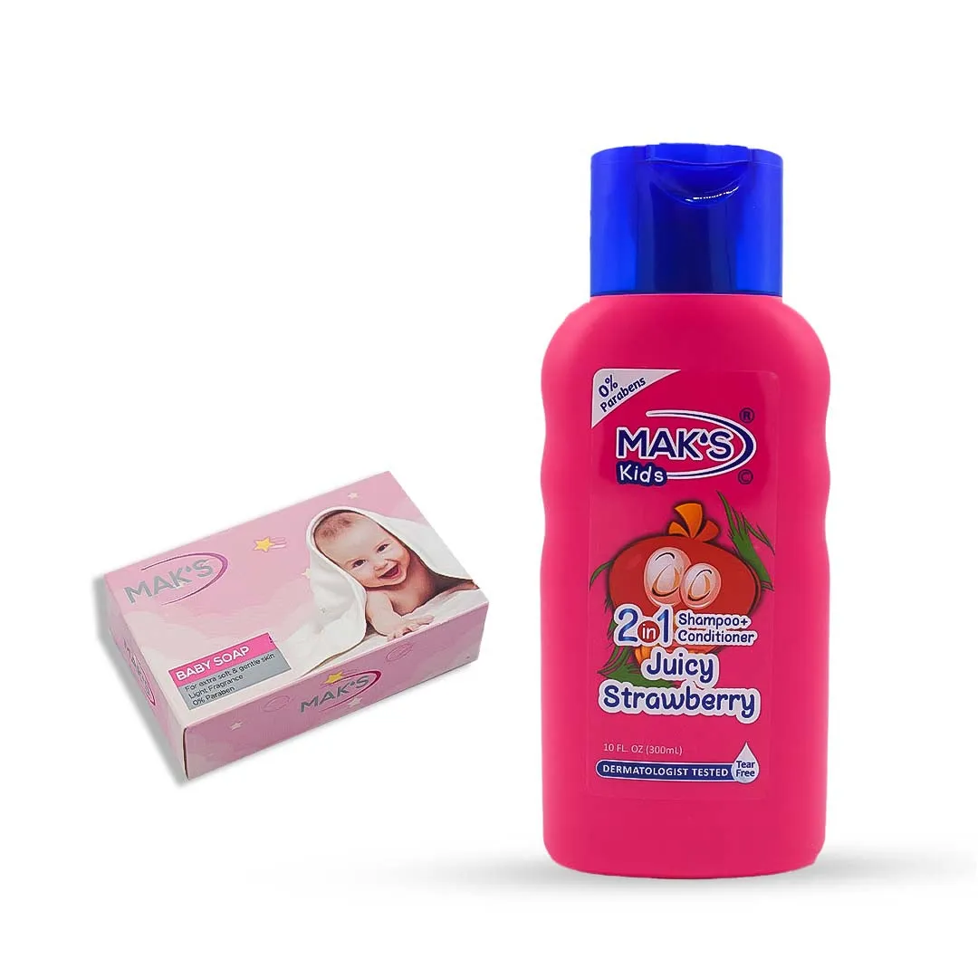 MAK’S Kids 2in1 Shampoo   Cond Juicy Strawberry 300ml With Baby Soap 85g