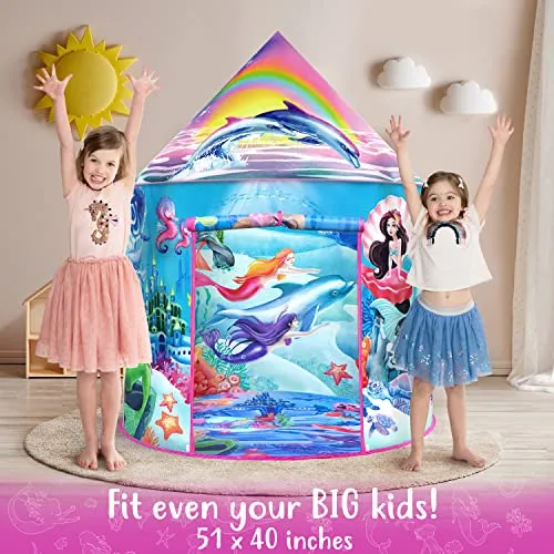 Musical Mermaid Tent with Under-The-Sea Button, Mermaid Gifts for Girls