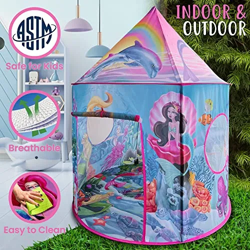 Musical Mermaid Tent with Under-The-Sea Button, Mermaid Gifts for Girls