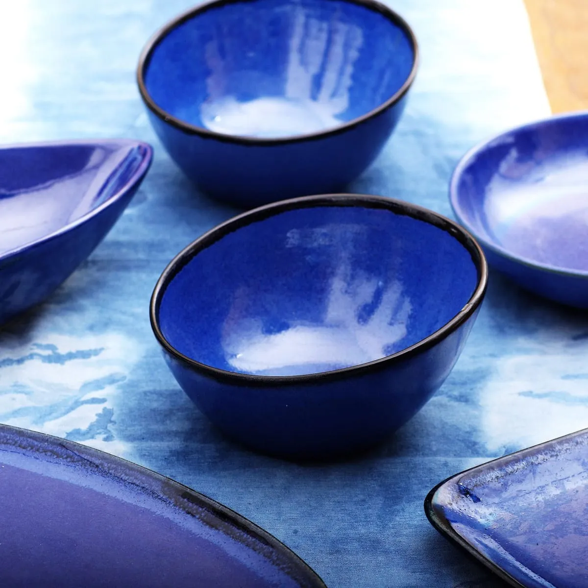 Novica Asymmetric Blue Ceramic Bowls (Pair)