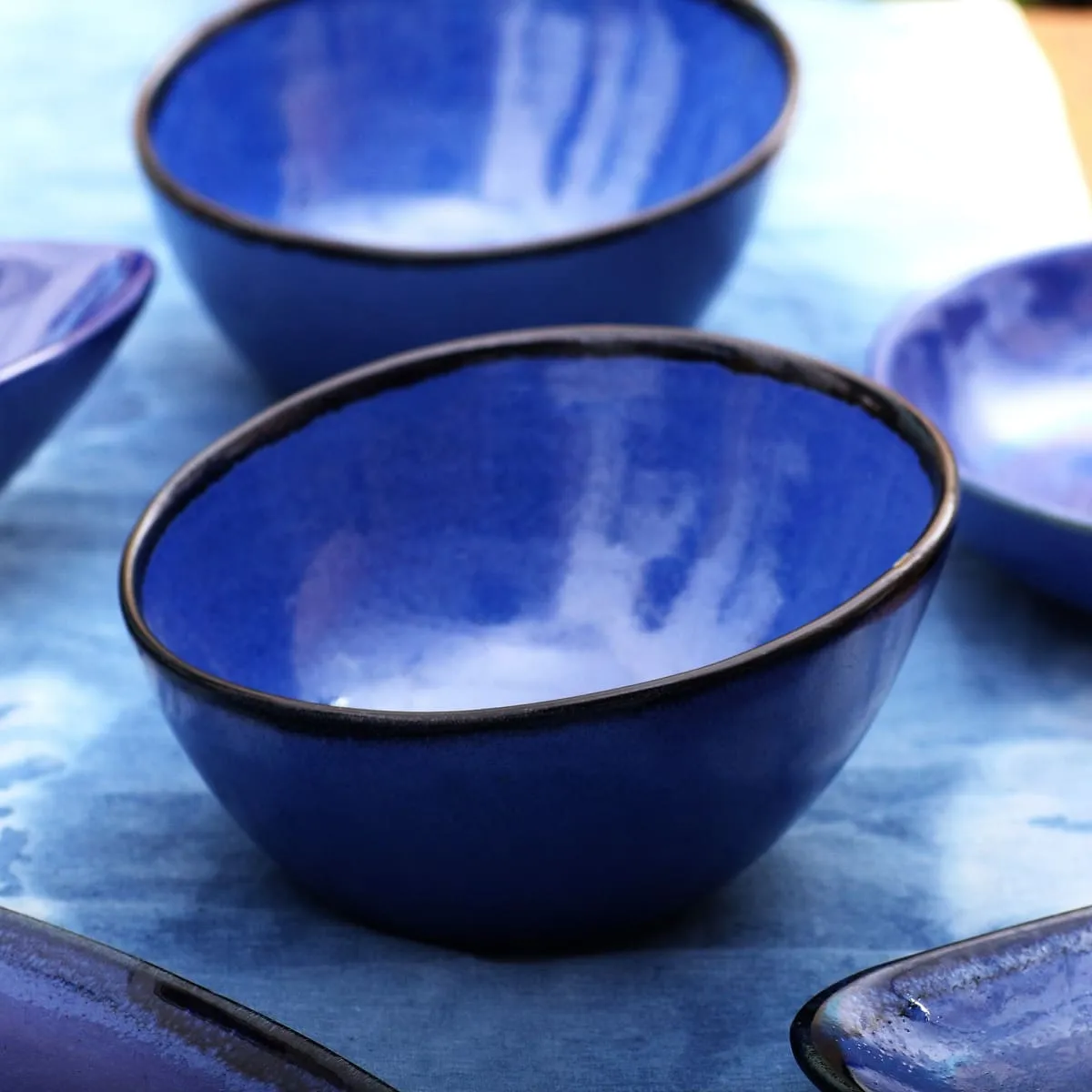 Novica Asymmetric Blue Ceramic Bowls (Pair)