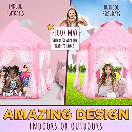 ORIAN Princess Castle Playhouse Tent for Girls with LED Star Lights Pink 55"x53"