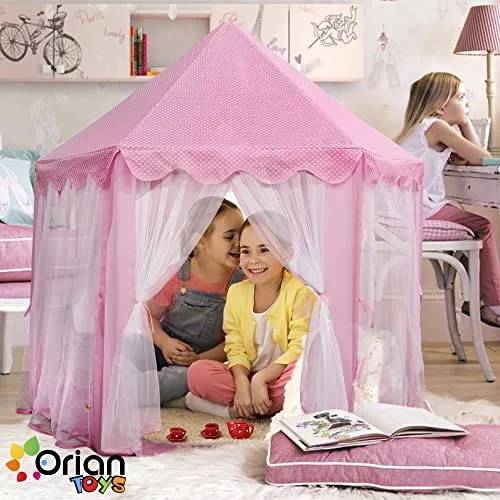 ORIAN Princess Castle Playhouse Tent for Girls with LED Star Lights Pink 55"x53"