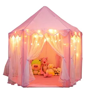 ORIAN Princess Castle Playhouse Tent for Girls with LED Star Lights Pink 55"x53"