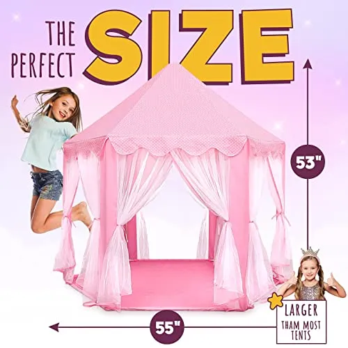 ORIAN Princess Castle Playhouse Tent for Girls with LED Star Lights Pink 55"x53"