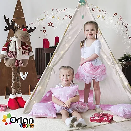 Orian Toys Teepee Tent for Kids: Child’s Indoor Outdoor Canvas Fairytale Tipi Playroom, LED Star Lights, Easy Assembly, 59 by 45 Inches, Ages 3 