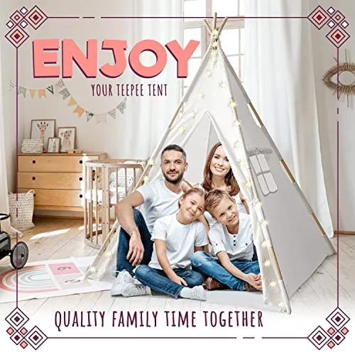 Orian Toys Teepee Tent for Kids: Child’s Indoor Outdoor Canvas Fairytale Tipi Playroom, LED Star Lights, Easy Assembly, 59 by 45 Inches, Ages 3 