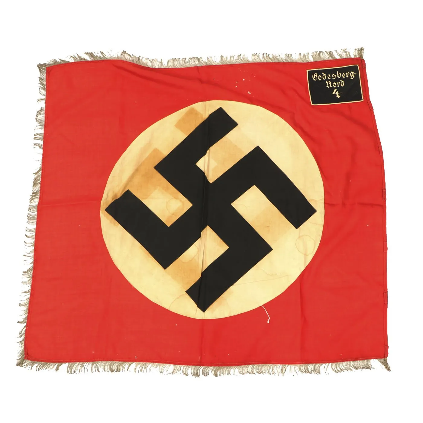 Original German WWII SA Sturmfahne Fringed Political Storm Flag marked Godesberg-Nord 4  - 48" x 53"