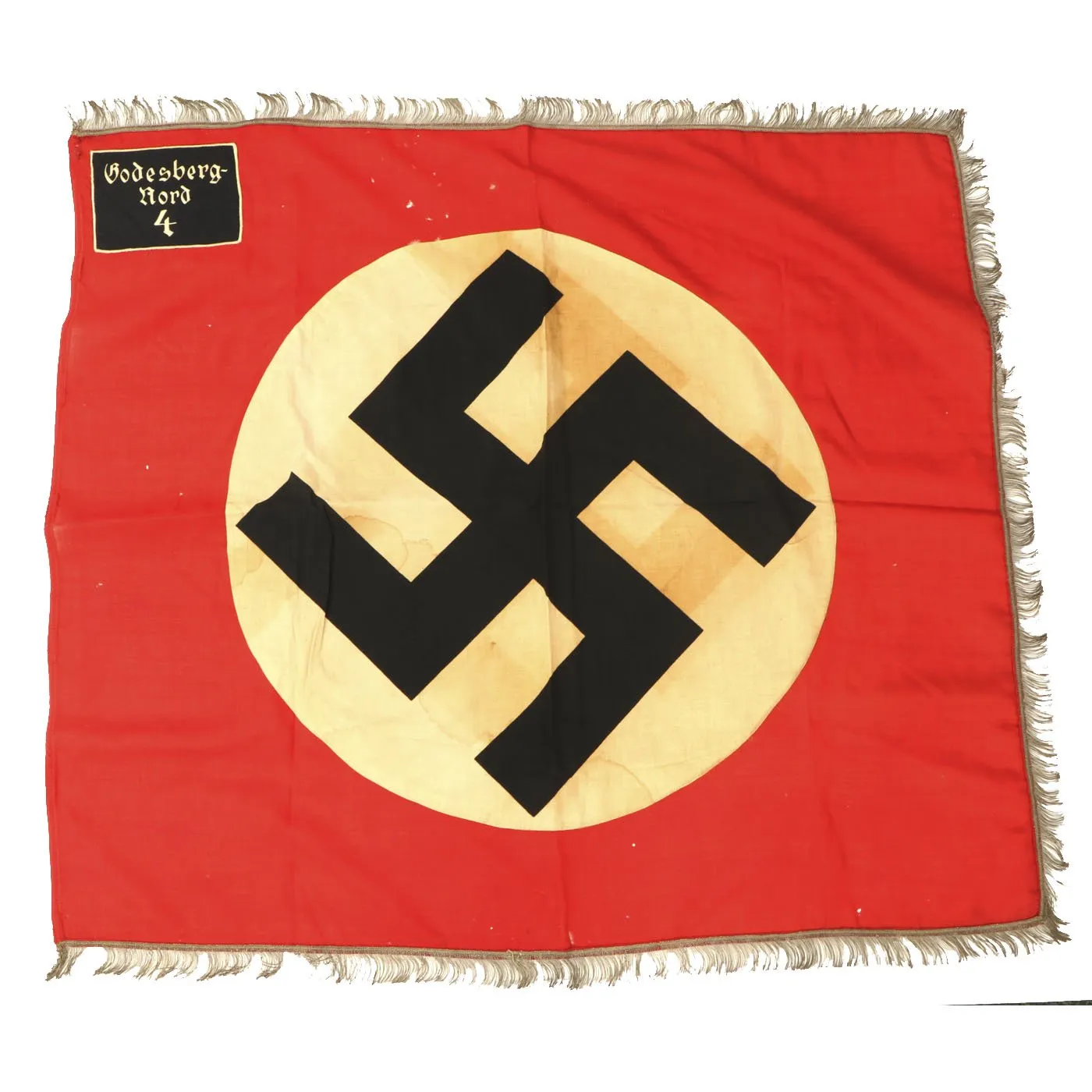 Original German WWII SA Sturmfahne Fringed Political Storm Flag marked Godesberg-Nord 4  - 48" x 53"