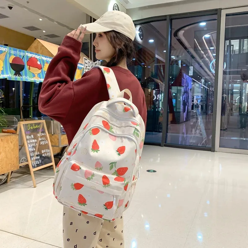 Pastel Strawberry Print Backpacks