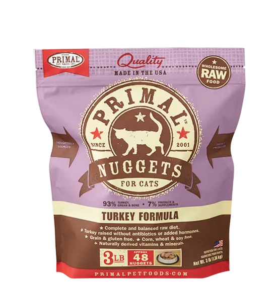 Primal Cat Raw Turkey Nuggets 3lbs.