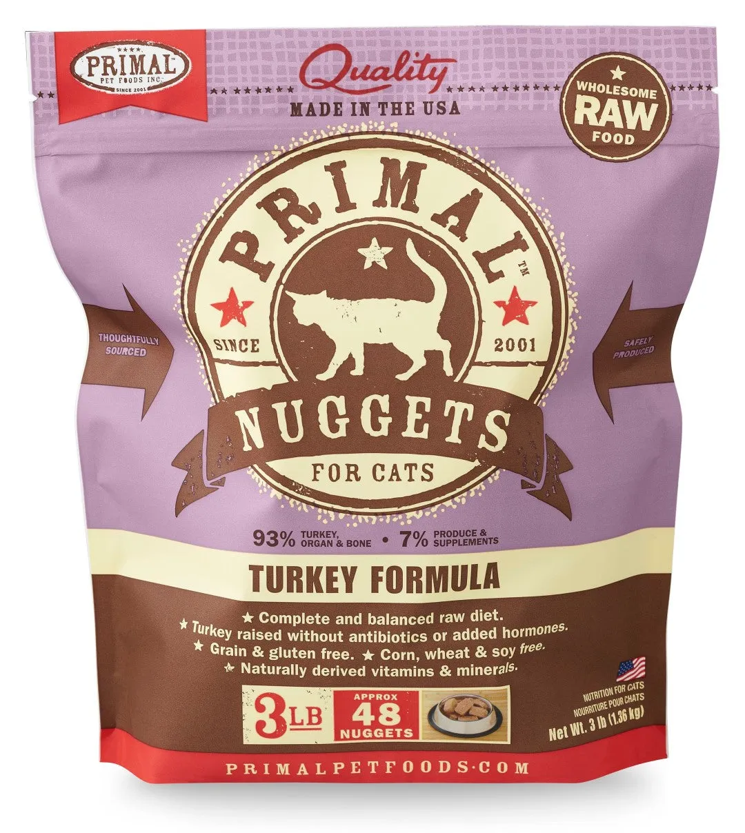 Primal Cat Raw Turkey Nuggets 3lbs.