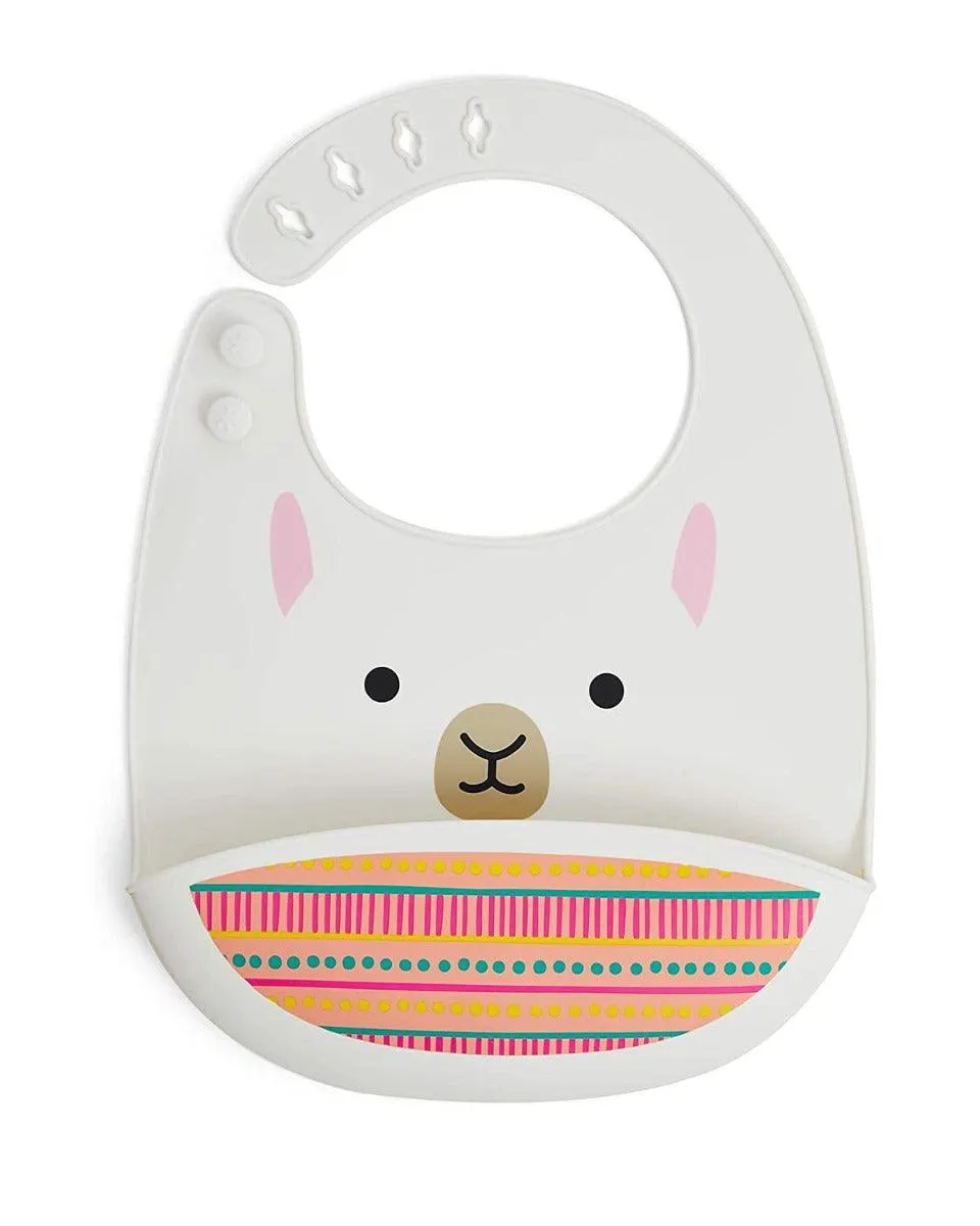 Skip Hop Zoo Fold & Go Silicone Bib Llama - Feeding Accessory For Ages 1-3 Years