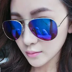 Sunglasses Women's Fashion Retro Metal Reflective Color Film UV Protection Sun Glasses