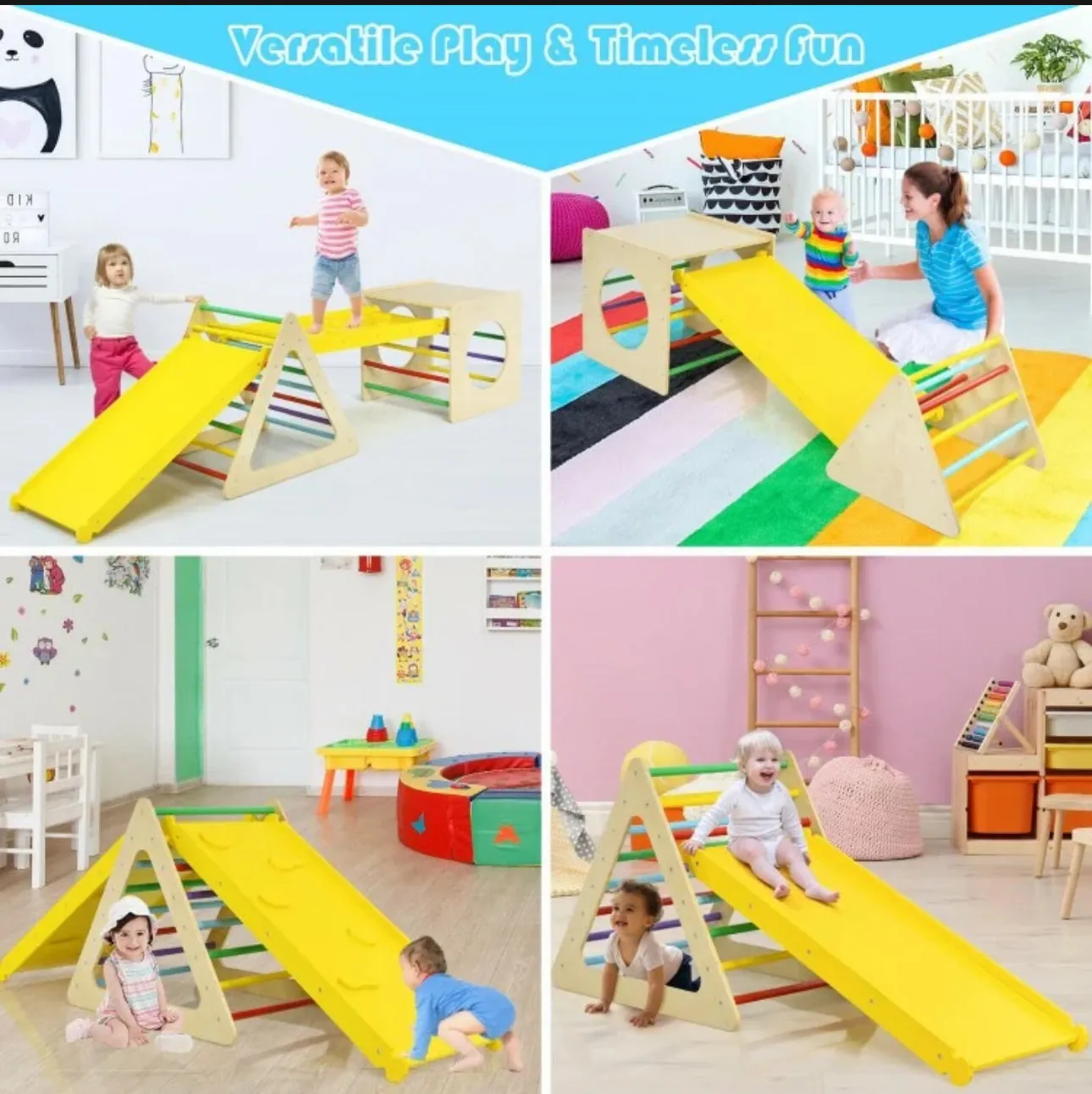 Super Adorable Heavy duty 5-in-1 Rectangle | Triangle Fun Playground Set | With 2 Playful Ramps | For Hours Of Fun