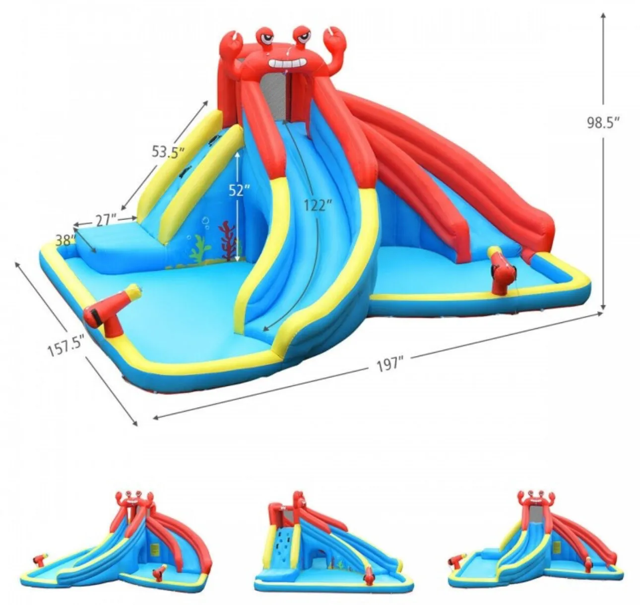 Super Cool,Fun Massive Crab Inflatable Bouncy Water Park House With 950w Blower | Water Cannon | 2 Water Slides | Tunnels | Climbing Wall | Water Cannon | Carry Bag