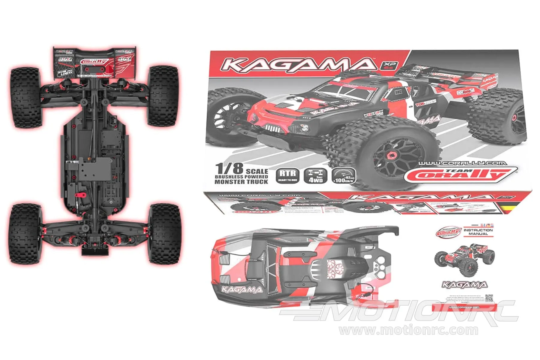 Team Corally Kagama Blue 1/8 Scale 4WD Monster Truck - Rolling Chassis