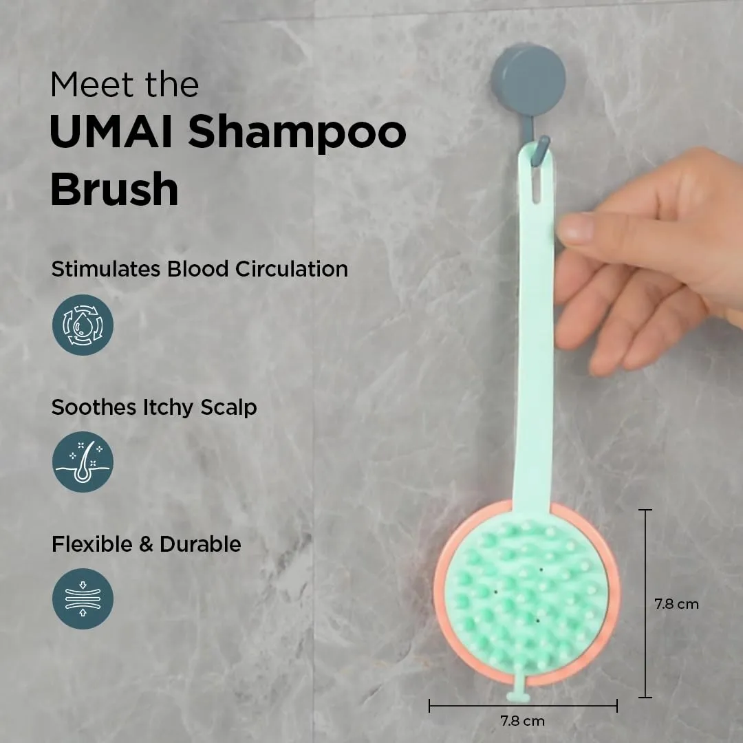 Umai Head Scalp Massager Shampoo Brush/Comb | Hair Massager for Hair Growth | Scalp Exfoliator for Dandruff Removal | Wet and Dry Haircare | Long and Soft Silicon Bristles | White